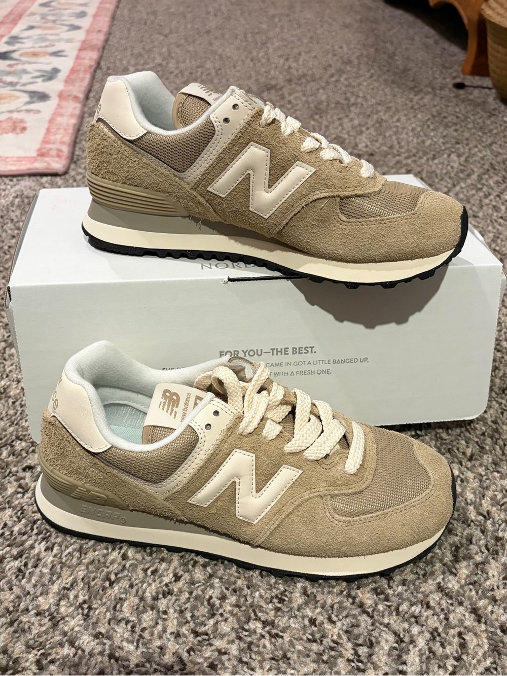 New Balance Beige/Tan Suede & Mesh Sneakers
